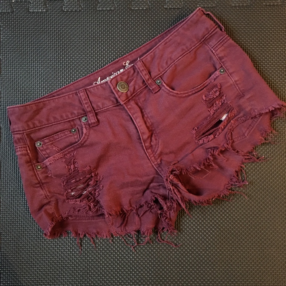 Maroon jean cut off shorts